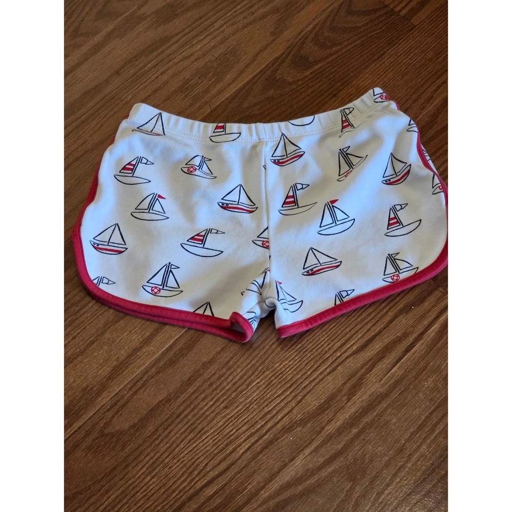 The Beaufort Bonnet Company Kids Sailboat Print Pima Cotton Shorts White Red 5